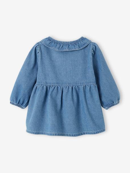 Denim Dress with Ruffled Collar for Babies stone 