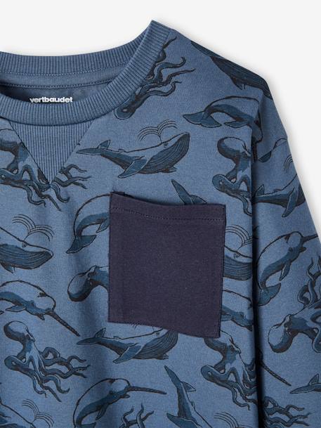 Printed Sweatshirt-Style Top for Boys ink blue+ochre 