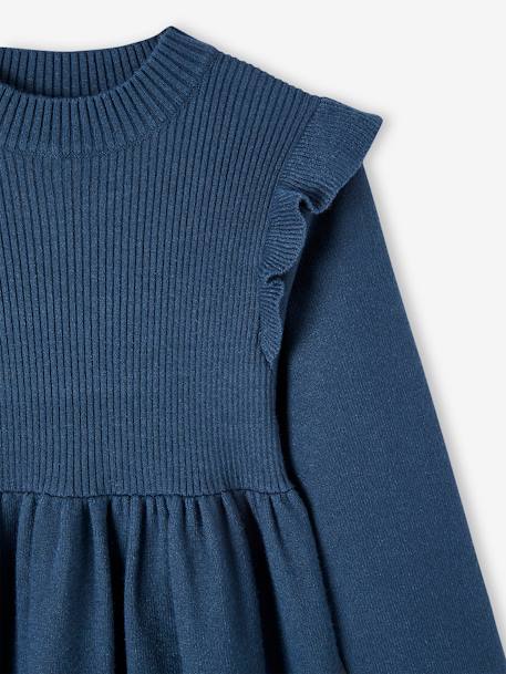 Knitted Dress with Ruffles for Girls dusky pink+night blue 