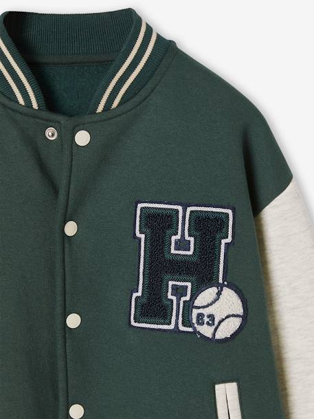College-Type Jacket in Fleece, Patch in Bouclé Knit, for Boys fir green+navy blue 