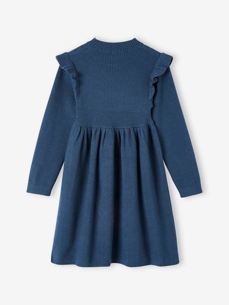 Knitted Dress with Ruffles for Girls dusky pink+night blue 