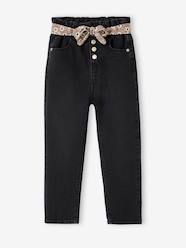 -Paperbag Jeans + Floral Belt, for Girls