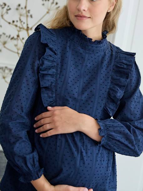 Frilly Blouse in Plumetis for Maternity navy blue 