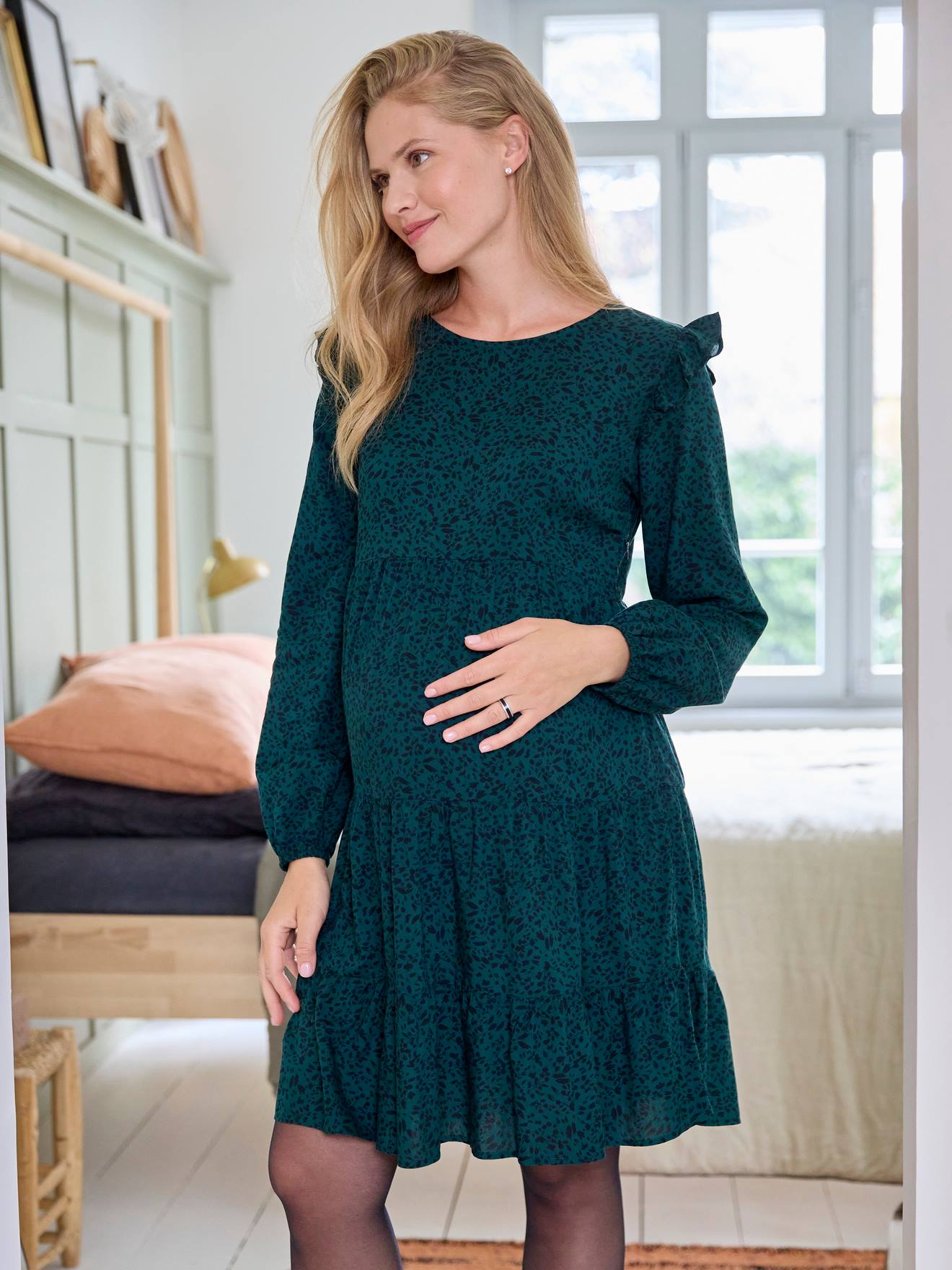 Mia Maternity & Nursing Zipper Drawstring Dress in Laurel green – Angel  Maternity USA