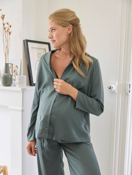 Sateen Pyjamas, Maternity & Nursing Special - slate grey, Maternity