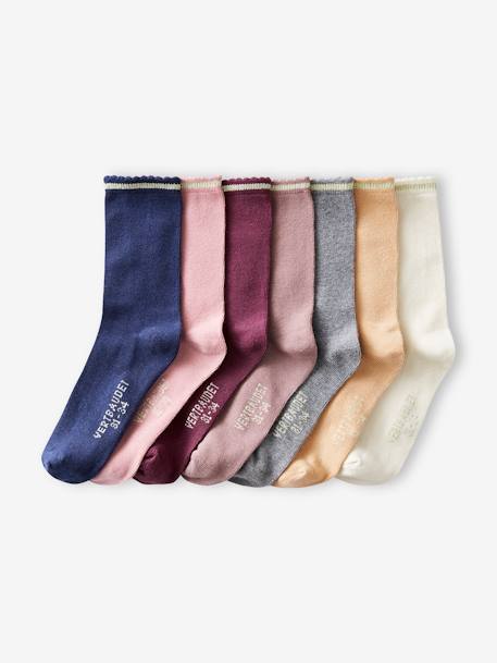 Pack of 7 Pairs of Socks in Lurex for Girls apricot+old rose+rose 