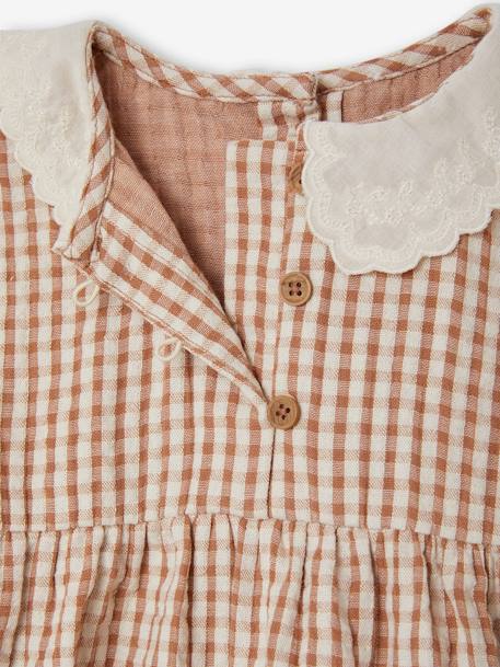 Gingham Dress with Embroidered Collar for Babies chequered brown 