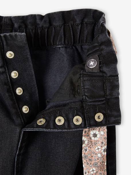 Paperbag Jeans + Floral Belt, for Girls black denim+BLUE DARK SOLID+BLUE DARK WASCHED+denim grey 