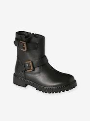 Shoes-Girls Footwear-Ankle Boots-Leather Ankle Boots with Straps & Zips for Girls
