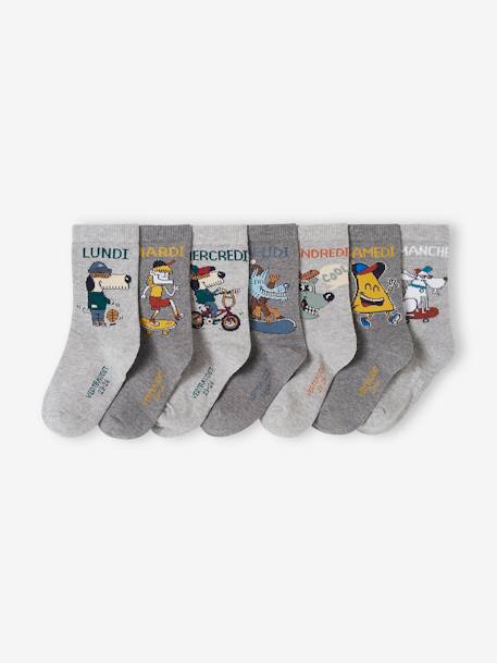 Pack of 7 Pairs of 'Mascots' Weekday Socks for Boys marl grey 