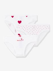 Girls-Underwear-Pack of 3 Cotton Briefs with Hearts, for Girls - Petit Bateau