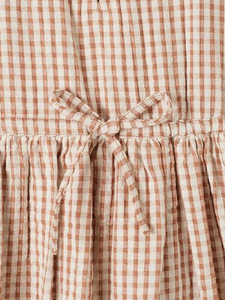 Gingham Dress with Wide Neckline, for Girls chequered brown 
