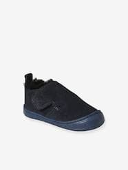 Shoes-Boys Footwear-Slippers-Indoor Shoes in Smooth Leather with Fur Lining & Hook-&-Loop Strap, for Babies
