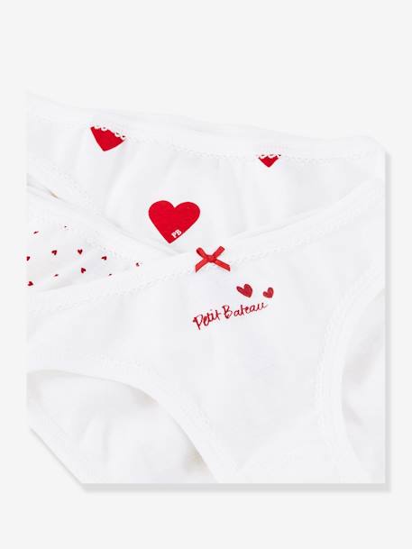 Pack of 3 Cotton Briefs with Hearts, for Girls - Petit Bateau WHITE LIGHT ALL OVER PRINTED 