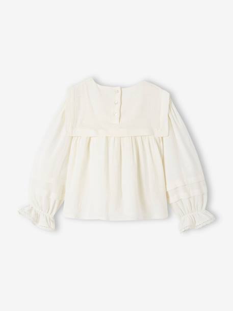 Blouse with Lace Pointed Collar for Girls ecru 