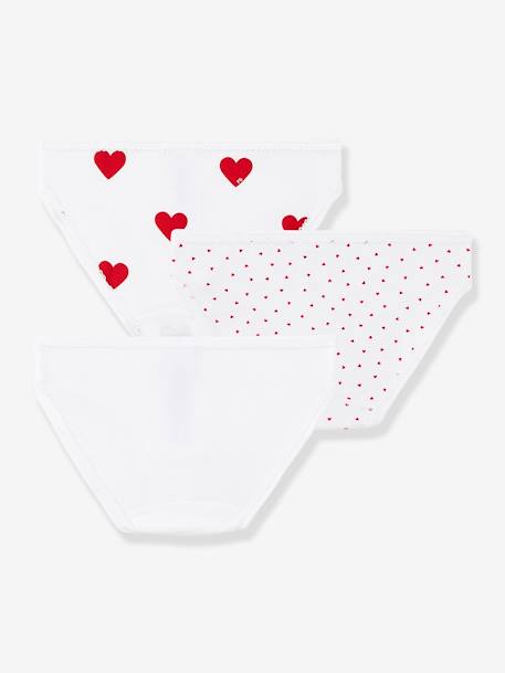 Pack of 3 Cotton Briefs with Hearts, for Girls - Petit Bateau WHITE LIGHT ALL OVER PRINTED 