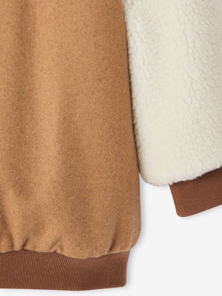College-Style Dual Fabric Jacket, Bouclé Knit Letter, for Girls camel 