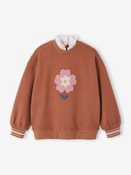 Girls-Cardigans, Jumpers & Sweatshirts-Fancy Sweatshirt with Bouclé Flower Motif for Girls