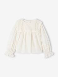 Blouse with Lace Pointed Collar for Girls