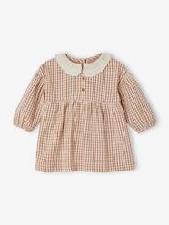 -Gingham Dress with Embroidered Collar for Babies