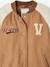 College-Style Dual Fabric Jacket, Bouclé Knit Letter, for Girls camel 