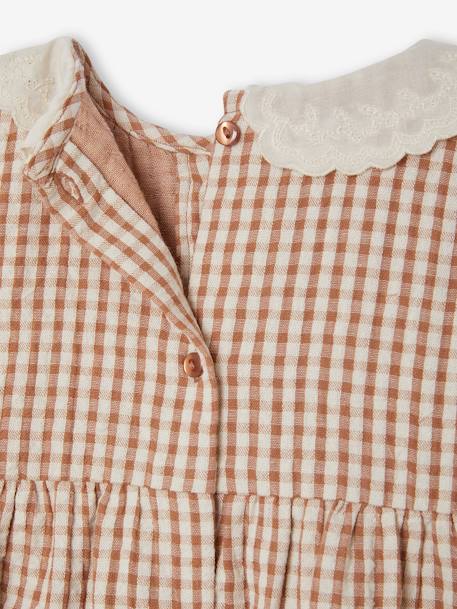 Gingham Dress with Embroidered Collar for Babies chequered brown 