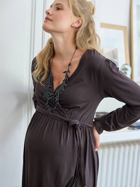 Short Wrapover Dress in Jersey Knit, Maternity & Nursing Special chocolate 