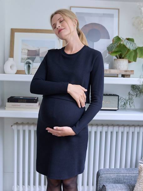 Rib Knit Dress, Maternity & Nursing Special black 