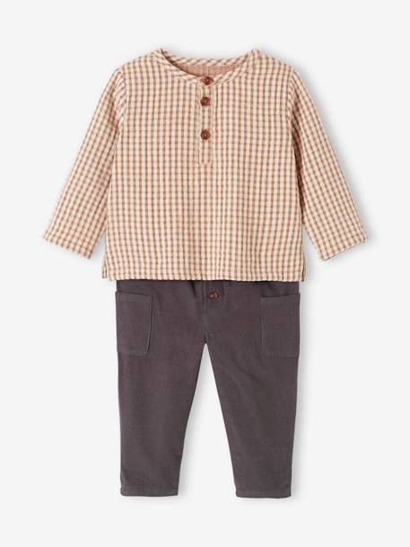 Gingham Shirt + Corduroy Trousers Outfit for Babies chequered brown 