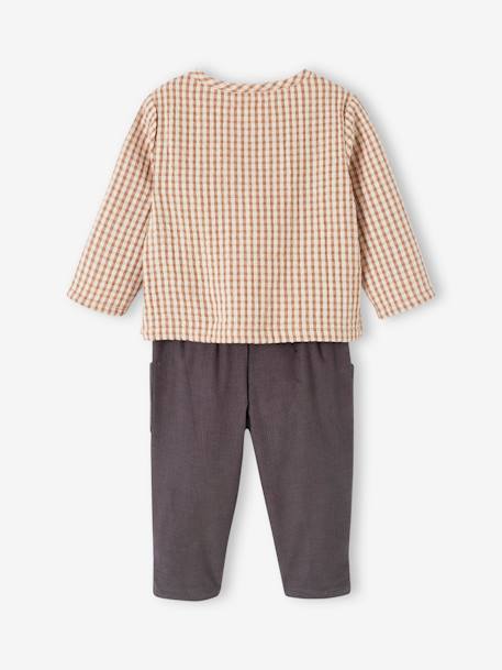 Gingham Shirt + Corduroy Trousers Outfit for Babies chequered brown 