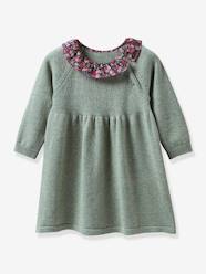 -Knitted Dress, Collar in Liberty® Fabric by CYRILLUS for Babies