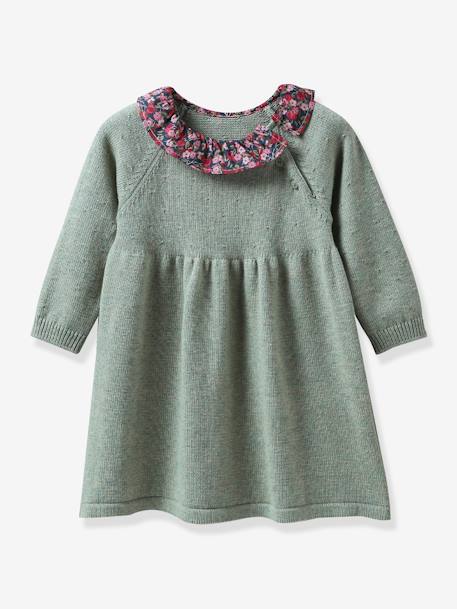 Knitted Dress, Collar in Liberty® Fabric by CYRILLUS for Babies pistachio 