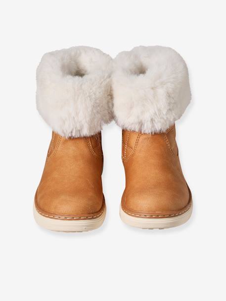 Zipped Boots with Fur Lining, for Girls, Designed for Autonomy camel 