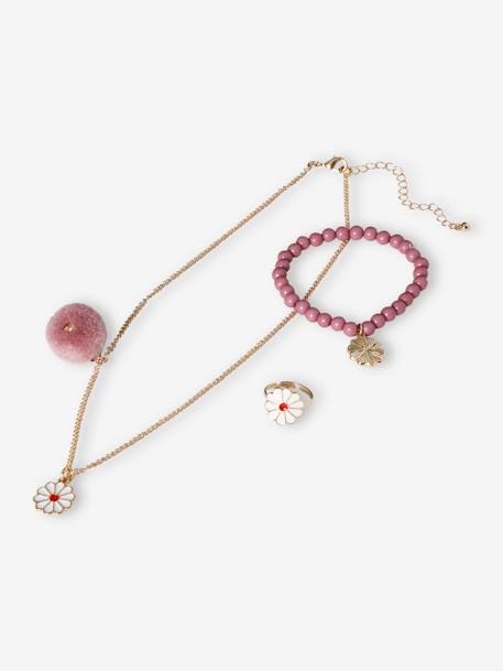 Daisy Necklace + Bracelet + Ring Set mauve 