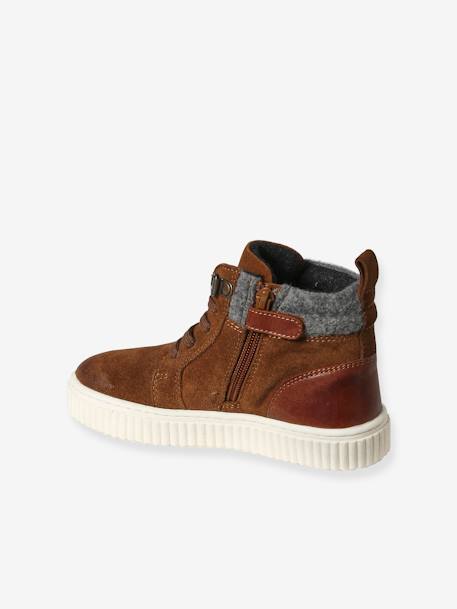 High Top Leather Trainers with Laces & Zip, for Children brown 