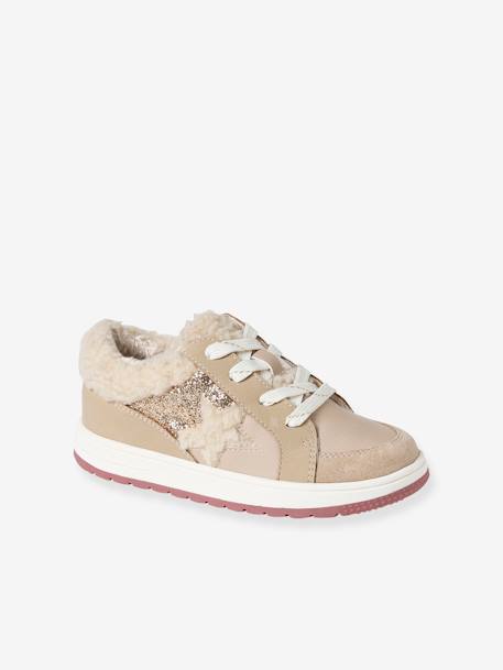 Furry Trainers with Laces & Zips for Girls beige 