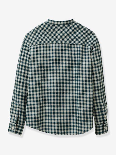 Gingham Shirt with Mandarin Collar for Boys, by Cyrillus chequered green 