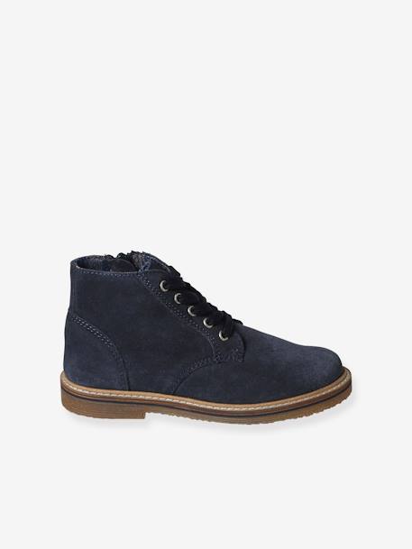 Leather Boots with Laces & Zip for Children, Designed for Autonomy navy blue 