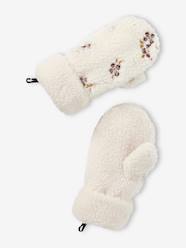 Sherpa Mittens with Embroidered Flowers, for Girls