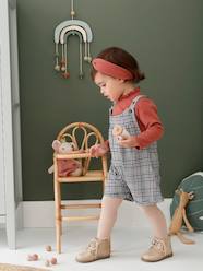 Chequered Dungaree Shorts, Rib Knit Top & Matching Headband Outfit for Babies