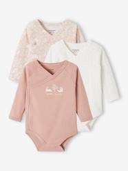 Baby-Bodysuits & Sleepsuits-Pack of 3 Long-Sleeved Bodysuits in Organic Cotton for Newborn Babies