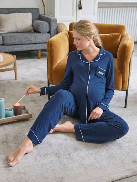 Plain Pyjamas Set for Maternity ocean blue 