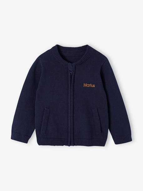 Zipped College-Style Cardigan for Babies navy blue 