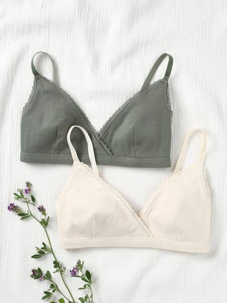 Pack of 2 Crossover Bras in Organic Cotton, Maternity & Nursing Special slate grey 