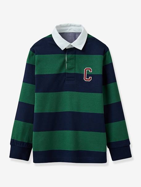 Striped Rugby Polo Shirt in Organic Cotton for Boys, by CYRILLUS striped green 