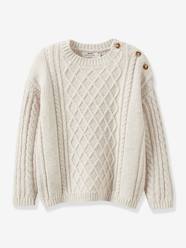 Girls-Cardigans, Jumpers & Sweatshirts-Cable Knit Jumper in RWS Wool by CYRILLUS, for Girls