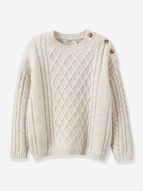 Cable Knit Jumper in RWS Wool by CYRILLUS, for Girls ecru 