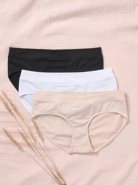Pack of 3 Seamless Shorties in Microfibre for Maternity BLACK DARK SOLID+pale pink 
