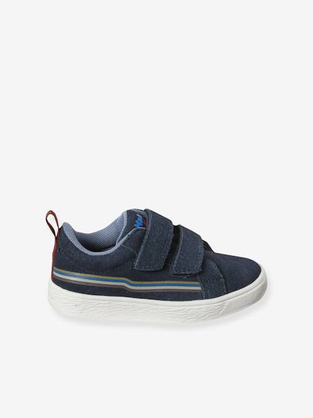 Leather Trainers with Hook-and-Loop Straps for Children, Designed for Autonomy navy blue 