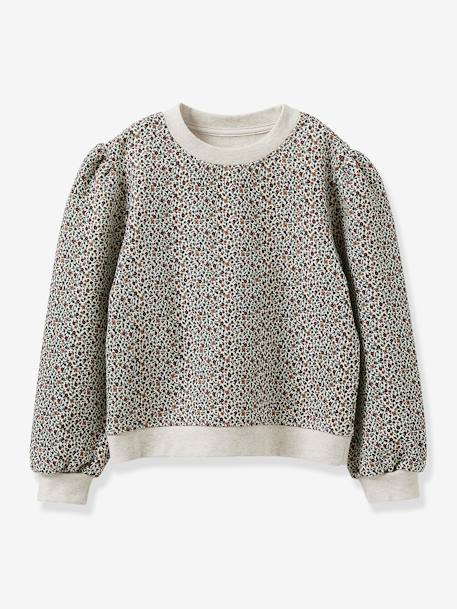 Sweatshirt with Rosemary Print in Organic Cotton for Girls, by CYRILLUS printed white 